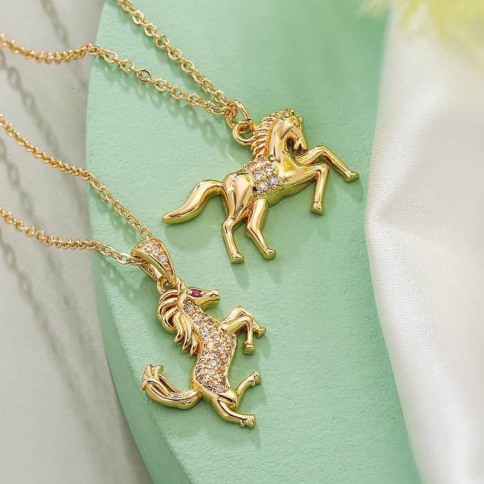 Simple Style Commute Horse Copper Plating Inlay Zircon 18K Gold Plated Pendant Necklace