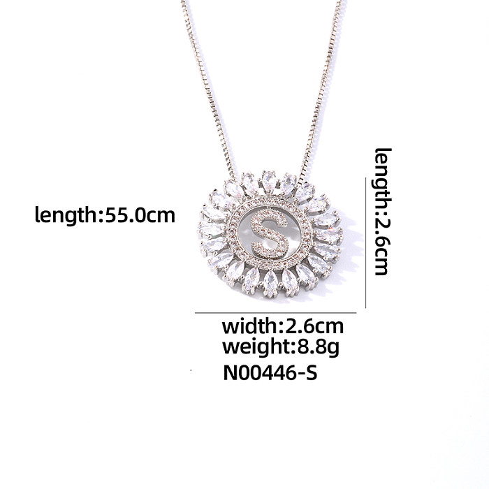 Casual Simple Style Shiny Round Letter Copper Plating Inlay Zircon White Gold Plated Pendant Necklace