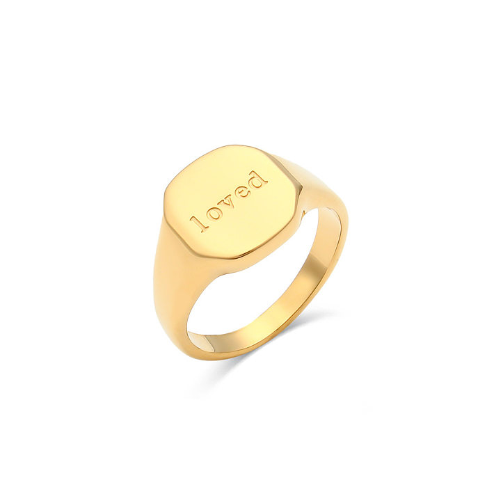 Bague en or 18 carats galvanisée avec lettres anglaises, bijoux à la mode pour femmes, vente en gros