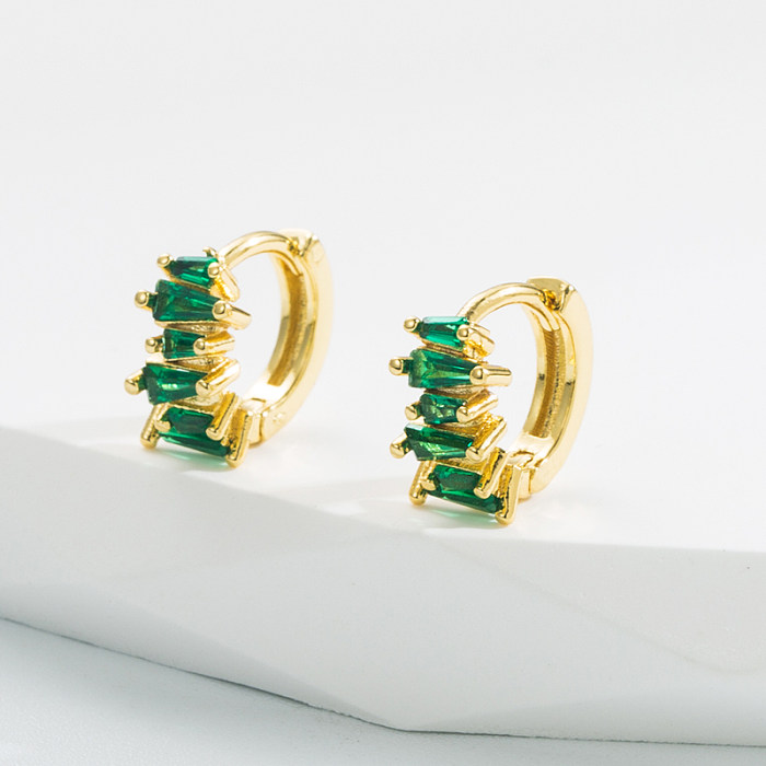 Elegant Circle Copper Gold Plated Zircon Hoop Earrings 1 Pair