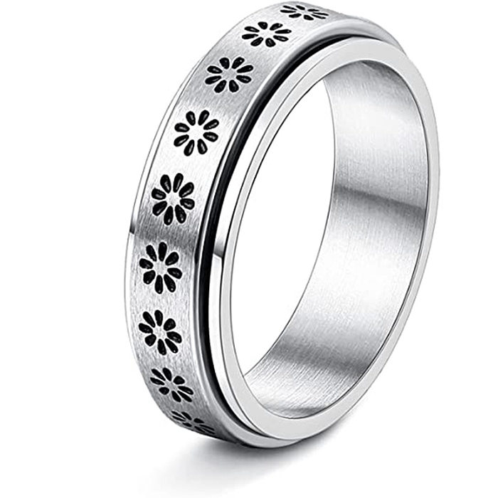 Fashion Star Heart Shape Flower Titanium Steel Rings 1 Piece