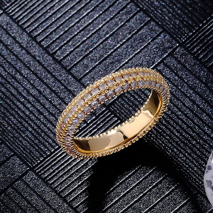 Hip-hop estilo simples redondo revestimento de cobre incrustação zircão 18K banhado a ouro rosa banhado a ouro branco anéis