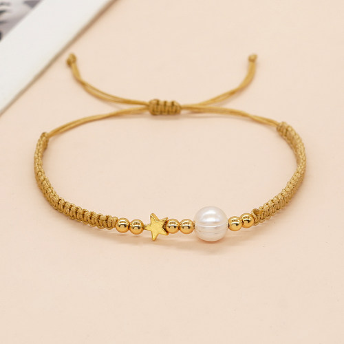 Simple Style Pentagram Freshwater Pearl Copper Beaded Braid Bracelets