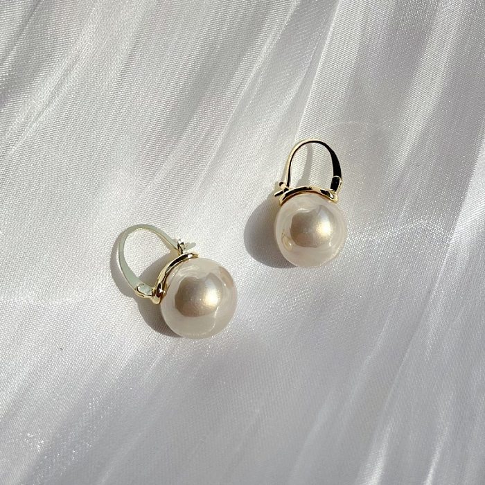 Simple Style Round Copper Plating Inlay Pearl Drop Earrings 1 Pair