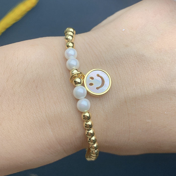 Fashion Star Heart Shape Smiley Face Copper Inlay Artificial Pearls Shell Zircon Bracelets