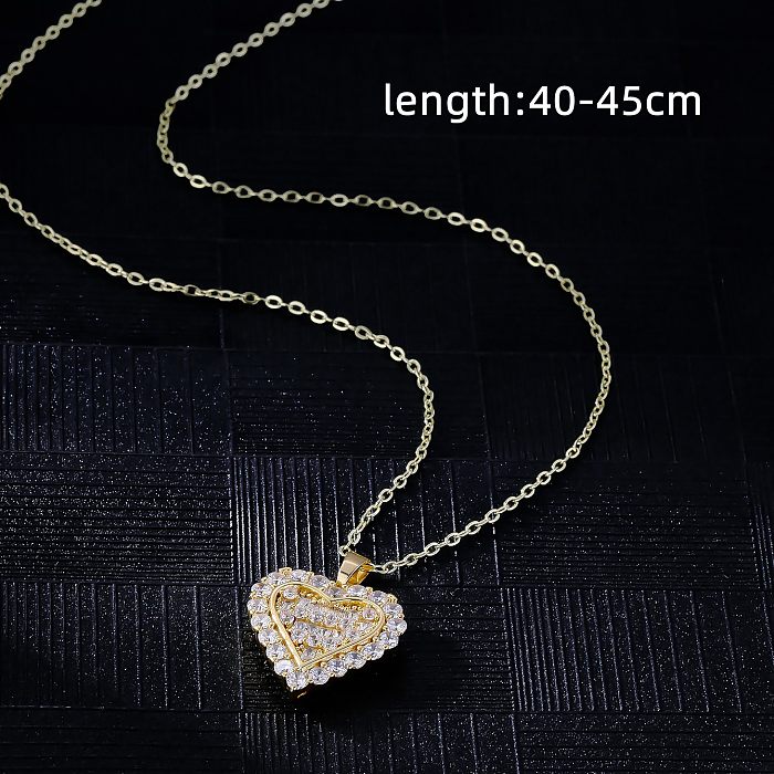 Sweet Heart Shape Copper Plating Inlay Zircon 18K Gold Plated Pendant Necklace