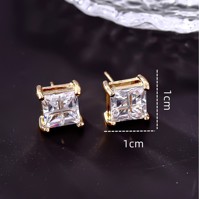 1 Pair Simple Style Square Plating Inlay Copper Zircon 18K Gold Plated White Gold Plated Ear Studs