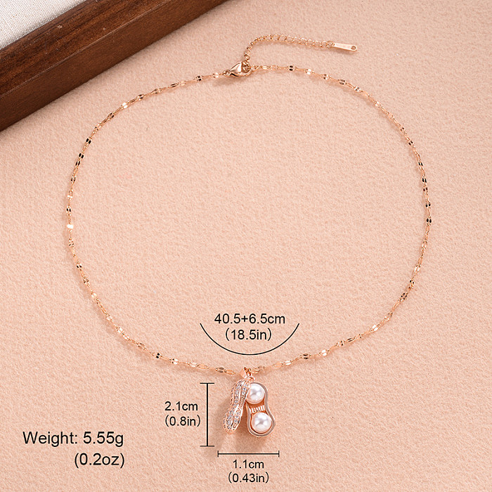 Simple Style Peanut Copper 18K Gold Plated Pearl Zircon Pendant Necklace In Bulk