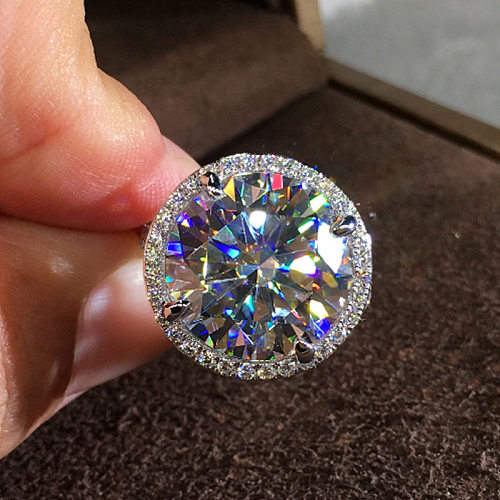 Aliança de casamento clássica cheia de diamantes zircão anel de cobre ouro branco