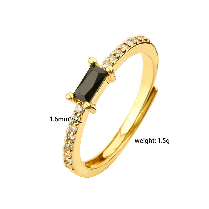 IG Style Rectangle Copper Plating Inlay Zircon Open Ring