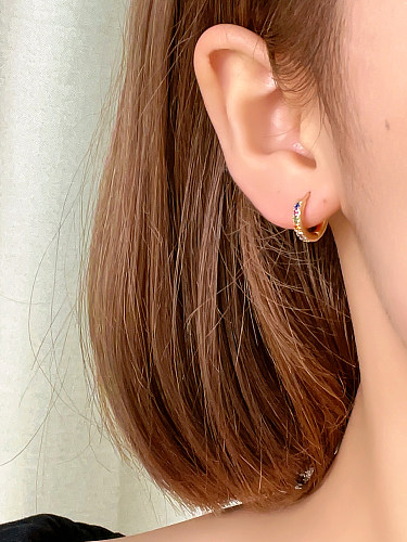 1 paire de boucles d'oreilles créoles en cuivre et Zircon, Style Simple et décontracté, incrustation ronde en cuivre plaqué or blanc