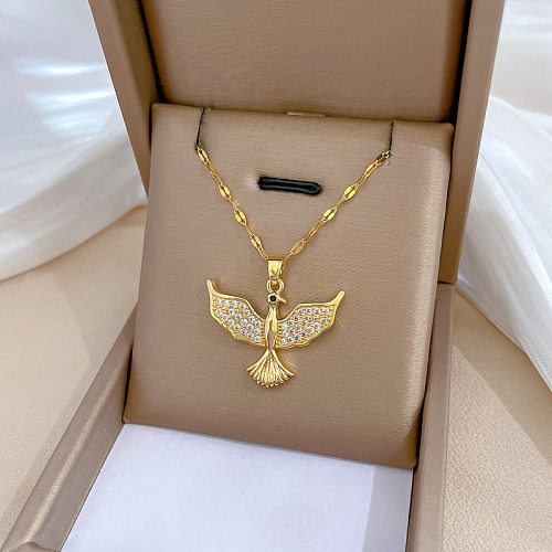 Elegant Bird Titanium Steel Copper Artificial Gemstones Pendant Necklace In Bulk