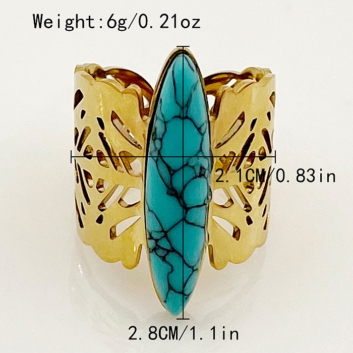 Vintage Style Roman Style Oval Stainless Steel Plating Hollow Out Inlay Natural Stone Gold Plated Open Rings