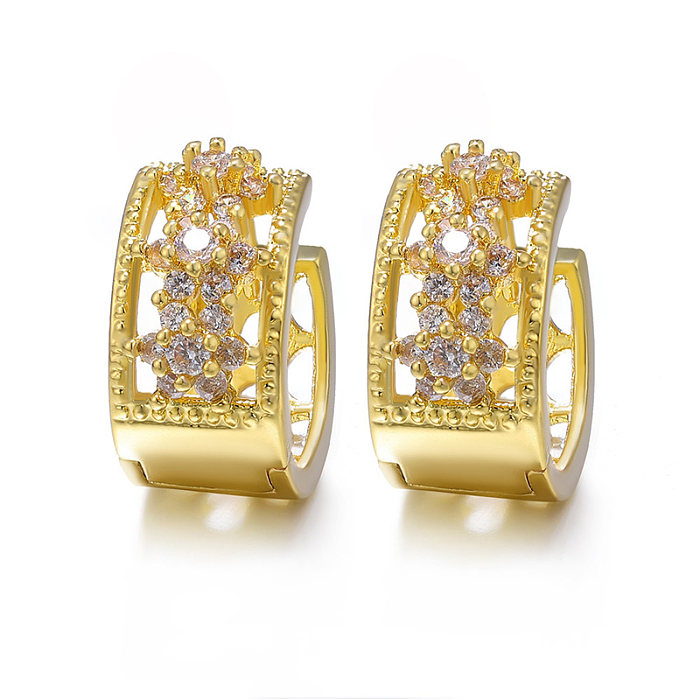 1 Pair Classic Style Round Plating Inlay Copper Zircon 18K Gold Plated Earrings