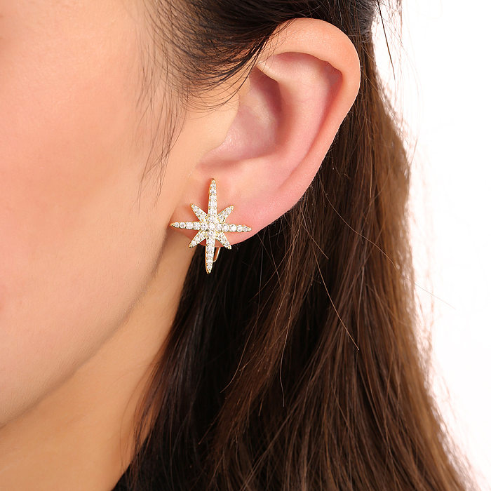 Boucles d'oreilles en forme d'hexagramme de Style français, incrustation de cuivre, Zircon plaqué or et argent, bagues pour femmes