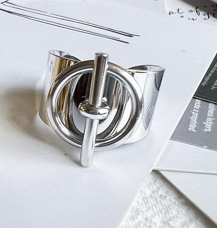 Großhandel Retro-geometrischer offener Ring aus Titanstahl mit 14-Karat-Vergoldung