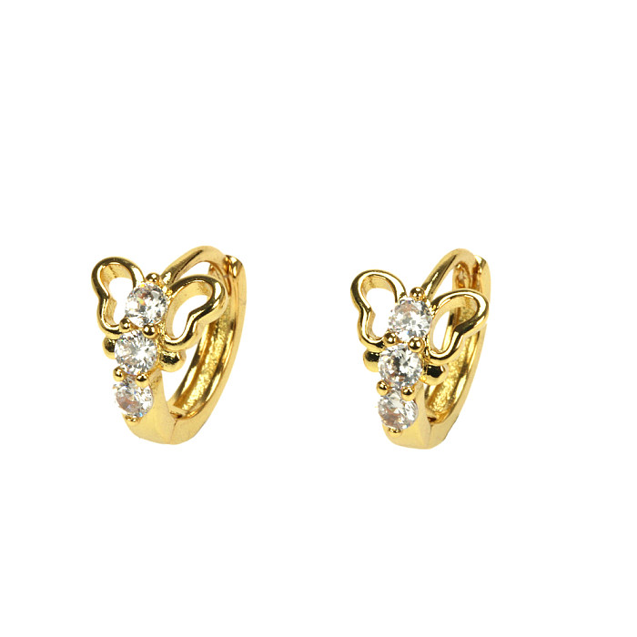 1 Pair Simple Style Commute Heart Shape Bee Butterfly Plating Inlay Copper Zircon 18K Gold Plated Earrings