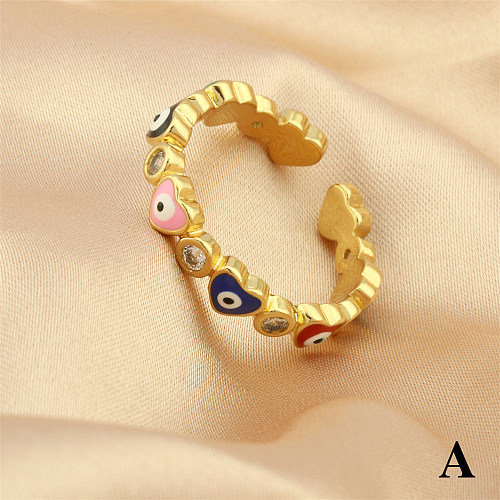 IG Style Cool Style Eye Copper Enamel Plating Inlay Zircon 18K Gold Plated Open Rings