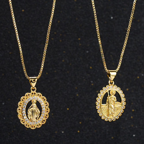 Collar con colgante geométrico de circonita con microincrustaciones chapadas en oro y cobre con adorno religioso retro