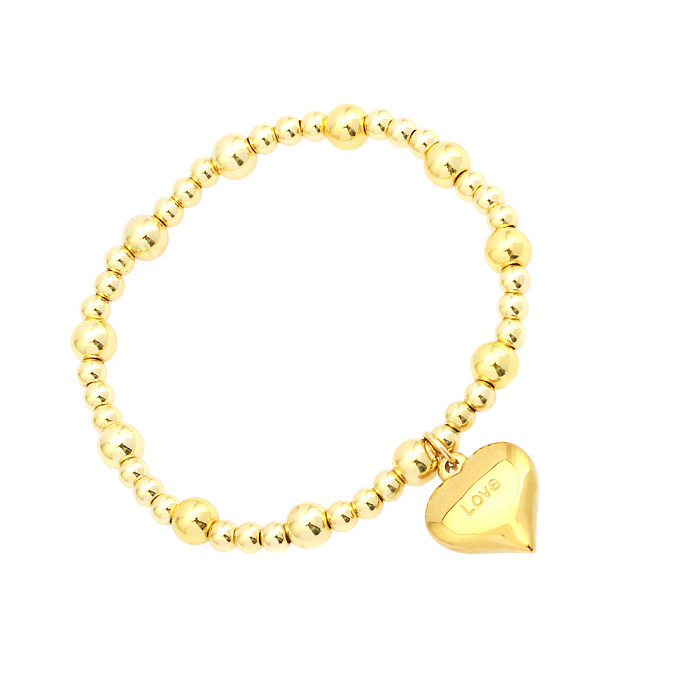 Simple Style Letter Heart Shape Copper Charm Plating 18K Gold Plated Bracelets