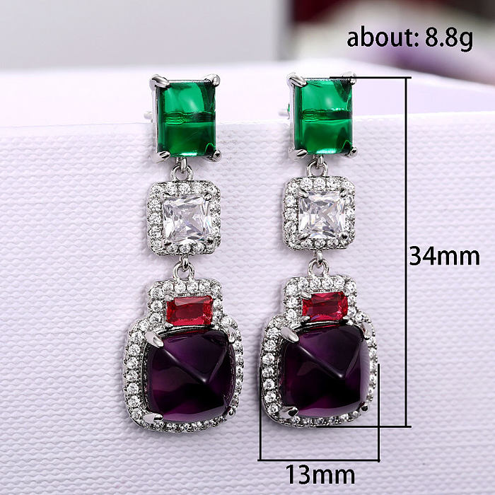 1 Pair Glam Lady Classic Style Geometric Copper Inlay Zircon Drop Earrings