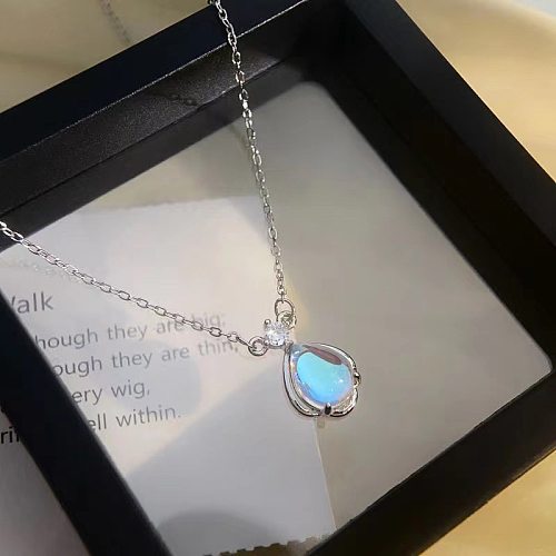 1 Piece Simple Style Water Droplets Copper Plating Inlay Moonstone Zircon Pendant Necklace