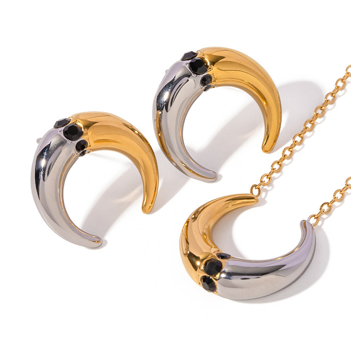 IG Style Horns طلاء الفولاذ المقاوم للصدأ قلادة أقراط مطلية بالذهب عيار 18 قيراط
