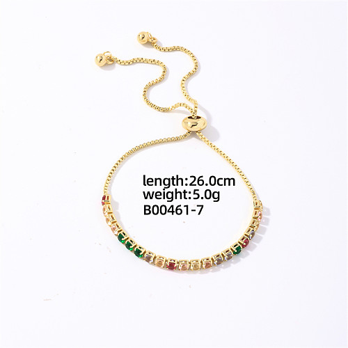 Casual Vintage Style Shiny Round Square Copper Plating Inlay Zircon Gold Plated Bracelets
