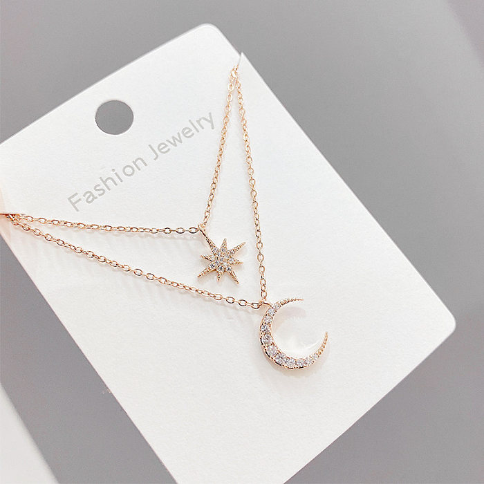 Fashion Moon Copper Star Zircon Necklace