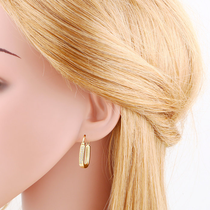 1 Pair Simple Style Classic Style U Shape Heart Shape Copper Plating Inlay Zircon 18K Gold Plated Earrings