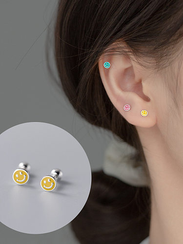 1 Pair Simple Style Smiley Face Copper Epoxy Plating Ear Studs