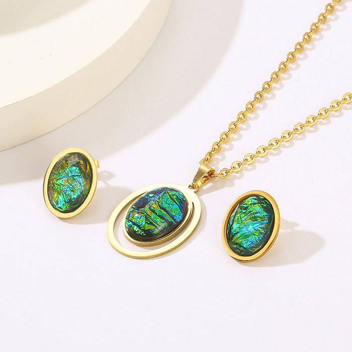 Casual Classical Simple Style Round Oval Stainless Steel Plating Inlay Resin Rhinestones 18K Gold Plated Earrings Necklace