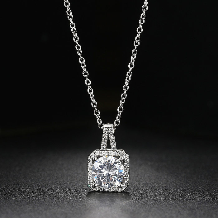 1 Piece Simple Style Square Copper Plating Inlay Zircon Pendant Necklace