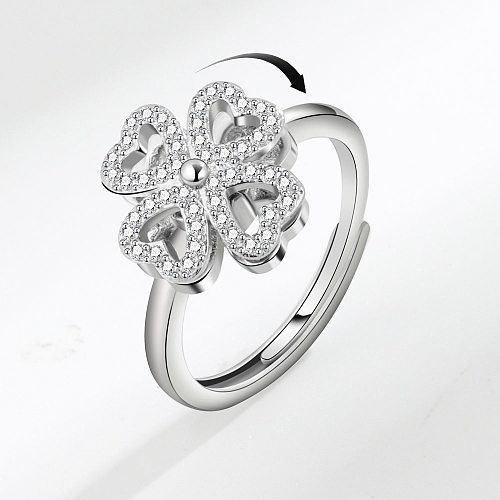 1 Piece Lady Four Leaf Clover Copper Plating Inlay Zircon Open Ring