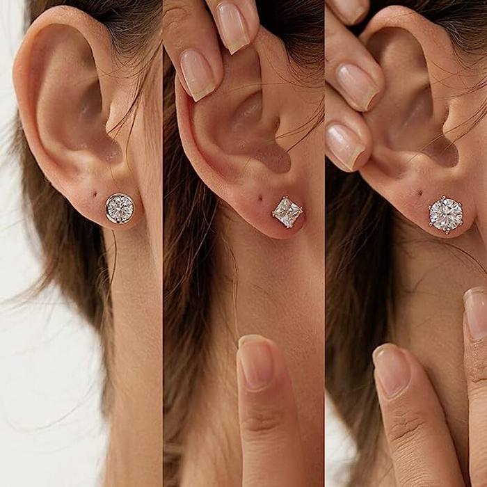 1 Pair Lady Round Plating Inlay Copper Zircon Ear Studs