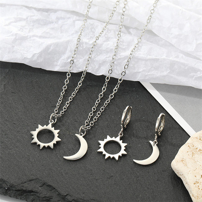 Korea Simple Alloy Hollow Sun Moon Asymmetric Earrings Necklace Wholesale