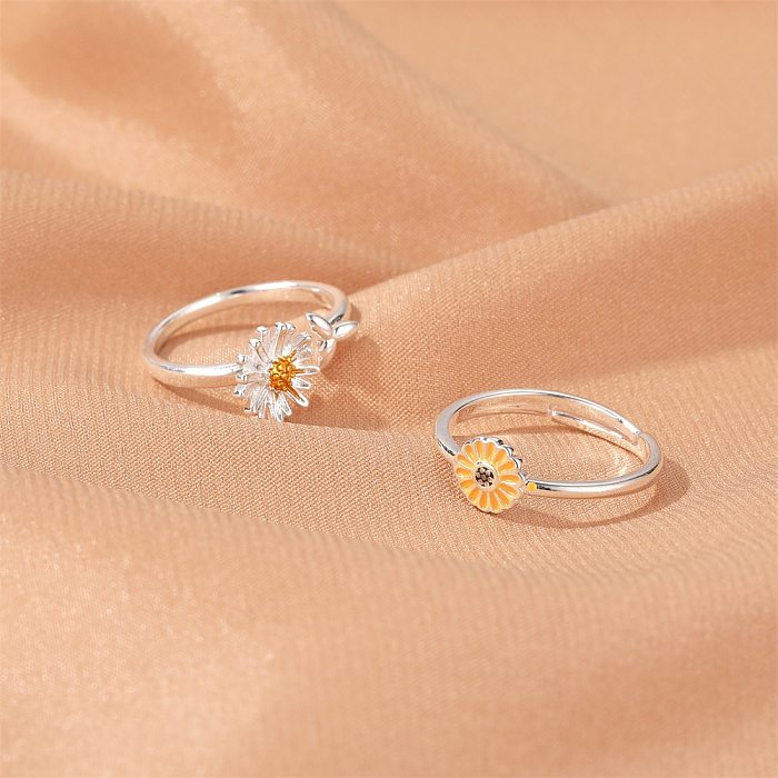 Estilo coreano simples margarida flor anel girassol anel ajustável jóias por atacado