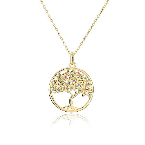 Colar com pingente de árvore de ouro 18K banhado a cobre Micro-conjunto de joias de zircônia femininas