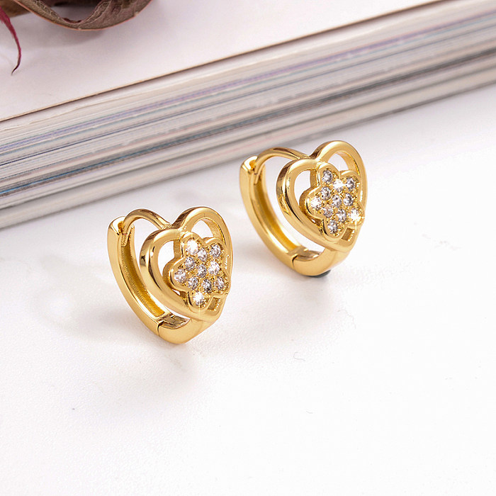 1 Pair Retro Fashion Hexagram Round Plating Inlay Copper Zircon 18K Gold Plated Ear Studs