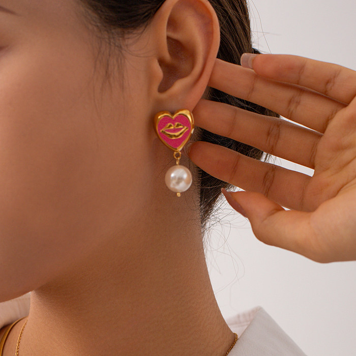 IG Style Lips Edelstahl-Beschichtung, Perle, 18 Karat vergoldete Ohrringe, Halskette