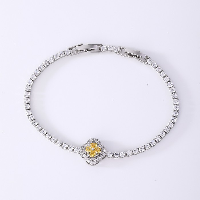 Sweet Simple Style Four Leaf Clover Copper Plating Inlay Zircon White Gold Plated Gold Plated Bracelets