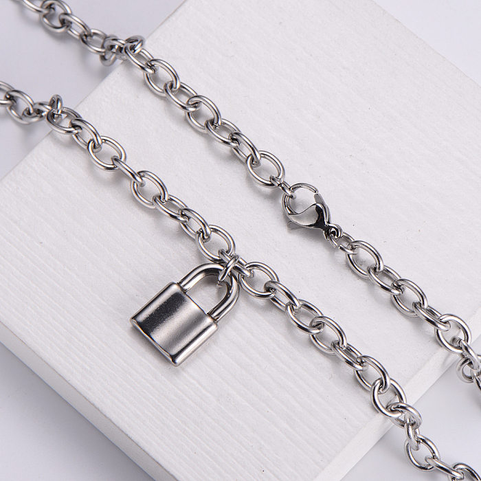 Jewelry Wholesale Classic Stainless Steel Romantic Love Lock Bracelet Necklace Set