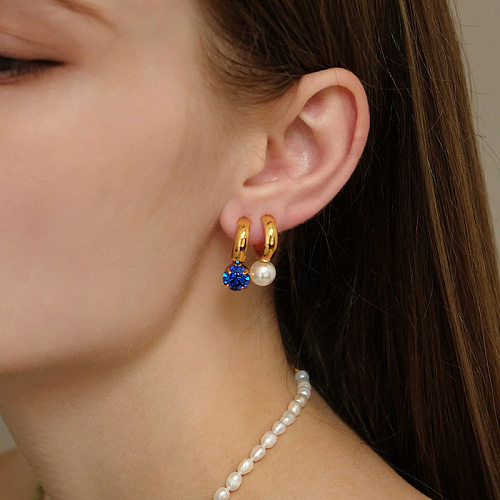 1 paire de boucles d'oreilles pendantes en cuivre et Zircon, Style Simple, incrustation de couleur unie