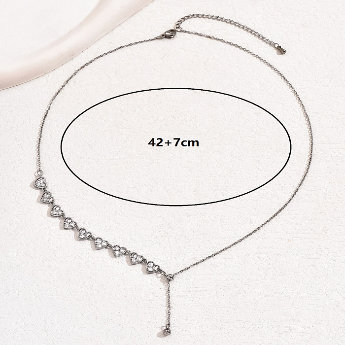 Princess French Style Sweet Heart Shape Copper Plating Inlay Zircon White Gold Plated Necklace