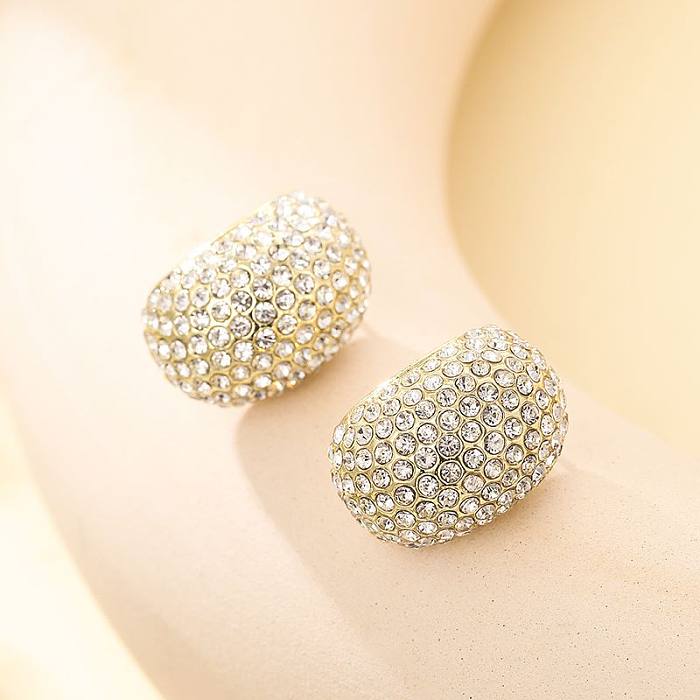 Simple Style Oval Copper Plating Rhinestones Ear Studs 1 Pair