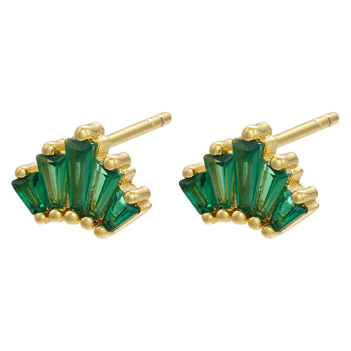 Retro Geometric Green Gemstones Diamond Copper Earrings Wholesale jewelry
