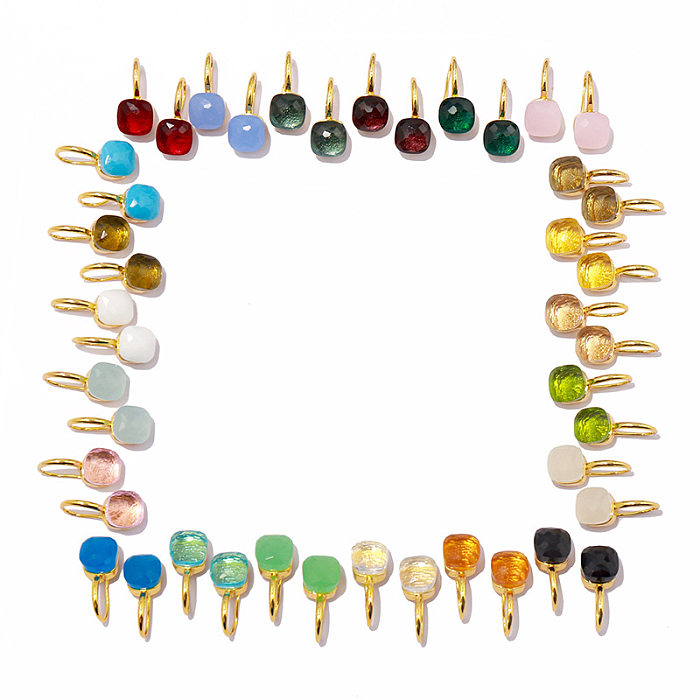 1 Pair Vacation Square Plating Inlay Copper Artificial Crystal Earrings