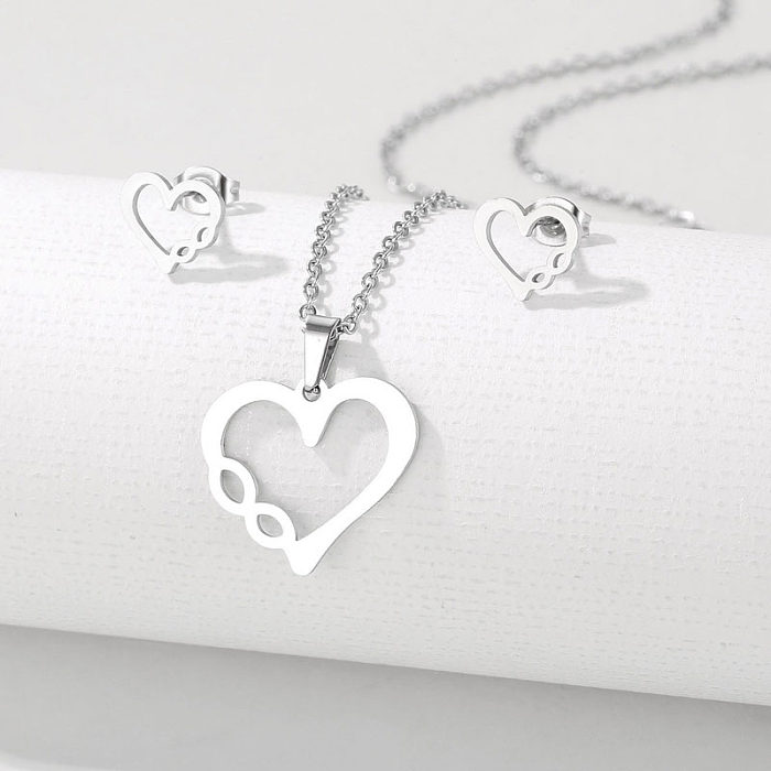 Simple Style Classic Style Cross Heart Shape Butterfly Stainless Steel Hollow Out Earrings Necklace
