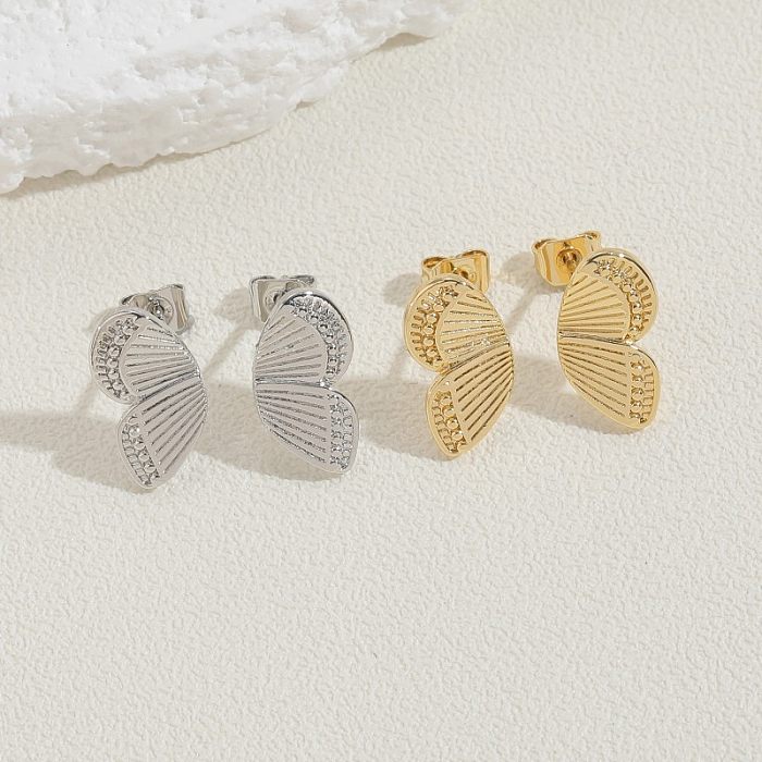 1 par doce estilo simples estilo clássico borboleta chapeamento incrustação cobre zircão 14k banhado a ouro branco brincos orelha studs