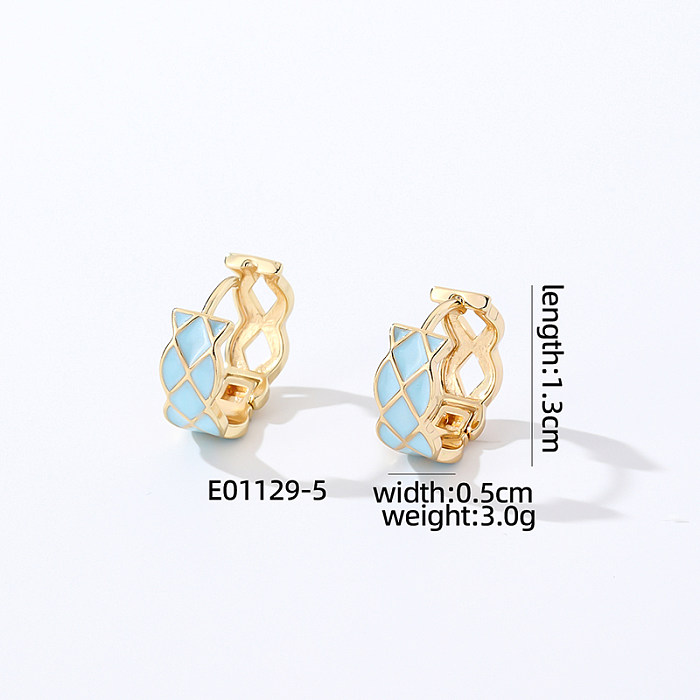 1 paire de boucles d'oreilles décontractées en cuivre et émail, Style coréen, géométrique, Argyle